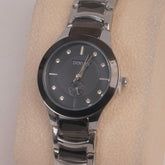Two Tone Silver Chain Womans Watch Black Dial